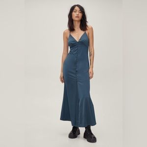 Teal Satin Maxi Slip dress Nasty Gal